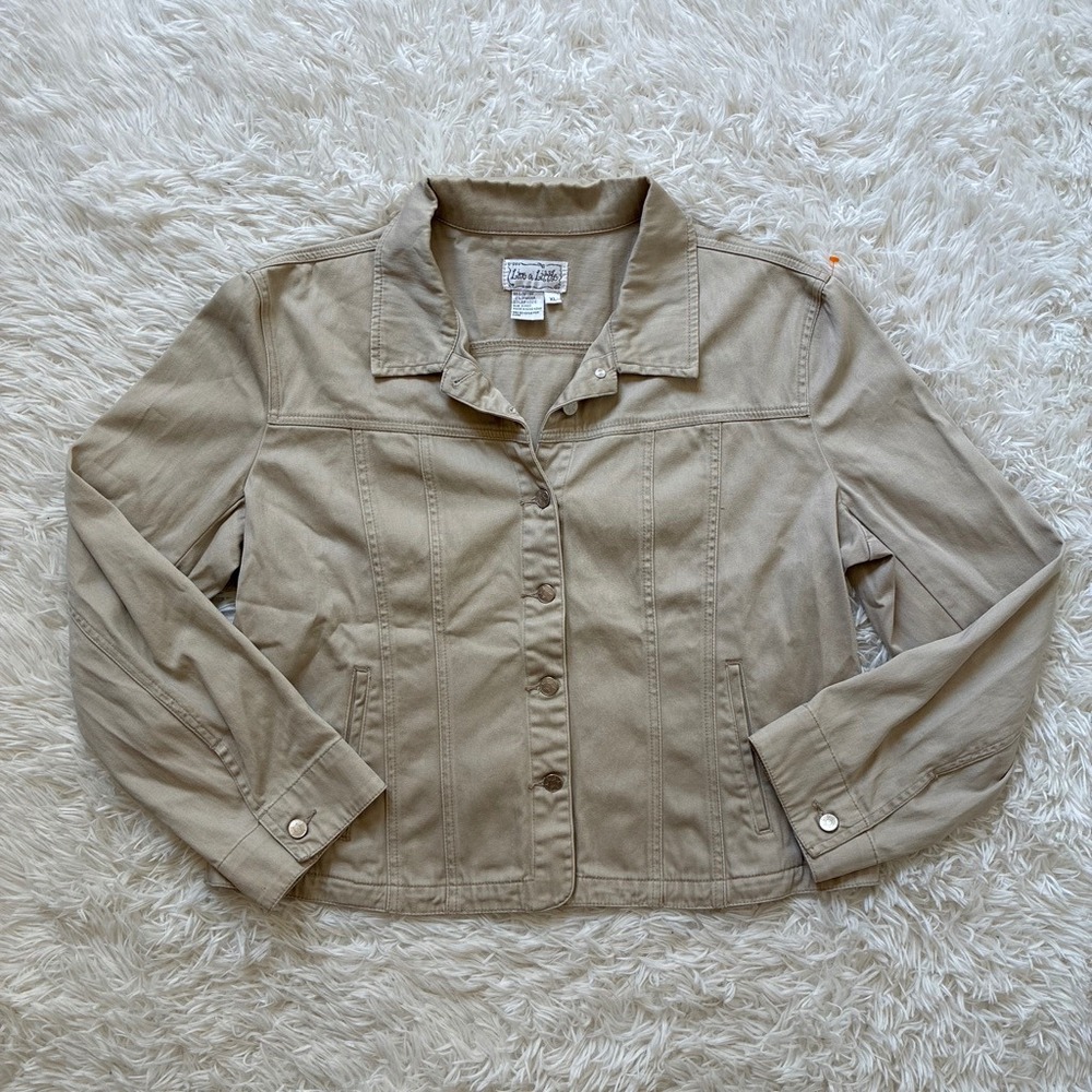 Live a Little Vintage 90s Khaki Tan Denim Style Jacket Womens XL Cotton Stretch